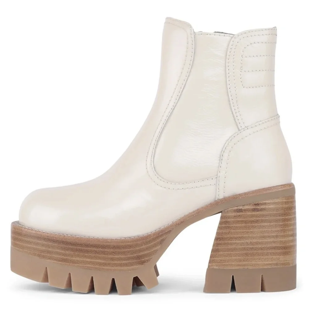 NIB Jeffrey Campbell Quavo Platform Lug Sole Boots in Ice Crinkle Patent…